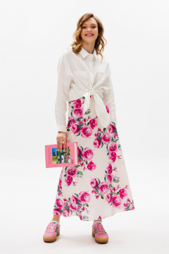 Белая блуза оверсайз из льна с накладными карманами EOLA 2489.1 молочный - фото 1