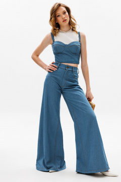 Летний джинсовый топ-корсет с регулируемыми бретелями EOLA 2603 темно-голубой - фото 2