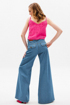 Джинсовые брюки клеш на притачном поясе в пол EOLA 2606.1 темно-голубой - фото 5