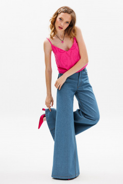 Джинсовые брюки клеш на притачном поясе в пол EOLA 2606.1 темно-голубой - фото 4