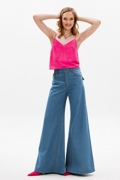 Джинсовые брюки клеш на притачном поясе в пол EOLA 2606.1 темно-голубой - фото 3