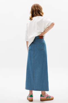 Миди юбка из джинса на притачном поясе с разрезом EOLA 2610 темно-голубой - фото 2