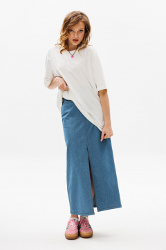 Миди юбка из джинса на притачном поясе с разрезом EOLA 2610 темно-голубой - фото 1