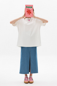 Миди юбка из джинса на притачном поясе с разрезом EOLA 2610 темно-голубой - фото 3