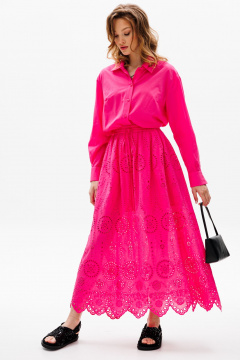 Розовая оверсайз блуза из плательно-блузочной ткани EOLA 2631.1 малина - фото 5