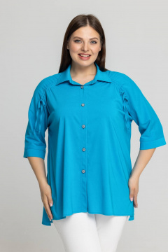 Демисезонная голубая блузка с кулисами и разрезами Avila 0958 бирюзовый - фото 1