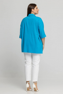 Демисезонная голубая блузка с кулисами и разрезами Avila 0958 бирюзовый - фото 4