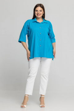 Демисезонная голубая блузка с кулисами и разрезами Avila 0958 бирюзовый - фото 5