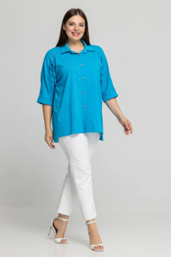 Демисезонная голубая блузка с кулисами и разрезами Avila 0958 бирюзовый - фото 3