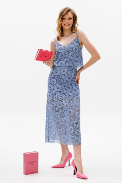 Гипюровая миди юбка с фестонами и петлями EOLA 2647 джинсовый - фото 1