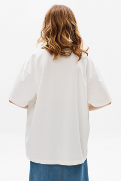 Белая футболка крупного трикотажа oversize EOLA 2645 молочный - фото 2