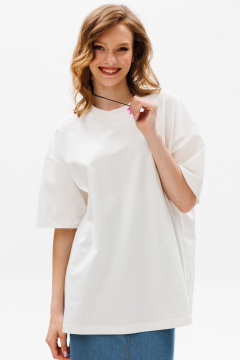 Белая футболка крупного трикотажа oversize EOLA 2645 молочный - фото 1