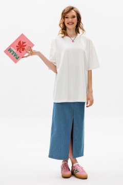 Белая футболка крупного трикотажа oversize EOLA 2645 молочный - фото 3
