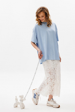 Голубая футболка крупного трикотажа oversize EOLA 2645 голубой - фото 1