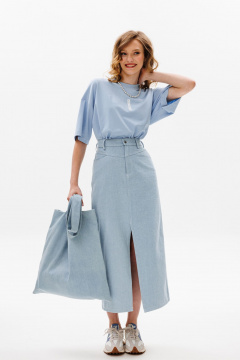 Голубая футболка оверсайз из трикотажа с принтом EOLA 2644 голубой - фото 4