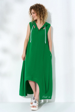 Зеленый сарафан с разрезами и капюшоном из текстиля Euromoda 513 - фото 3