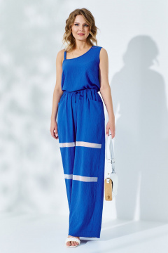 Синий костюм 2-ка из струящейся ткани и сетки для лета Euromoda 529 - фото 4