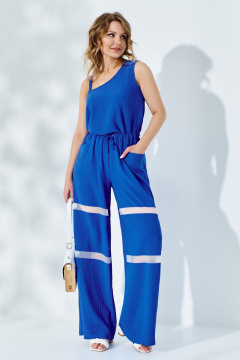 Синий костюм 2-ка из струящейся ткани и сетки для лета Euromoda 529 - фото 1