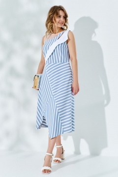 Голубое приталенное платье из текстиля с сеткой и декором Euromoda 521 - фото 1