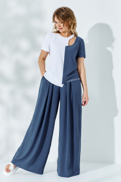 Костюм 2-ка из текстиля: блузон с разрезом и брюки с карманами Euromoda 526 - фото 3