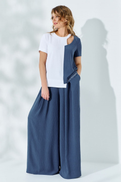 Костюм 2-ка из текстиля: блузон с разрезом и брюки с карманами Euromoda 526 - фото 1