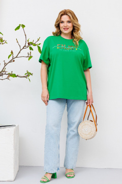 Футболка оверсайз из хлопкового трикотажа с авторской печатью BRELA 21.32 зеленый - фото 1
