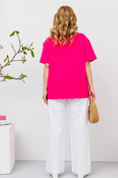 Комплект майка и льняные брюки с печатью «Лилии» BRELA 2356 фуксия-белый - фото 2