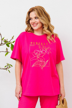 Комплект футболка и льняные брюки с шнурком и карманами BRELA 2357 фуксия-фуксия - фото 3