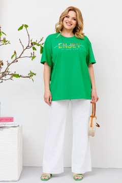 Комплект майка и льняные брюки с приятной печатью BRELA 2358 зеленый-белый - фото 1