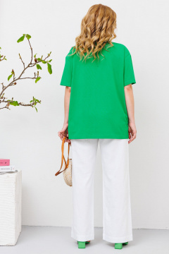 Комплект майка и льняные брюки с приятной печатью BRELA 2358 зеленый-белый - фото 2