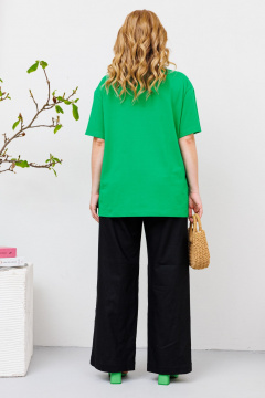 Комплект из футболки и льняных брюк с печатью «enjoy» BRELA 2359 зеленый-черный - фото 2
