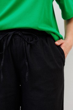 Льняные брюки свободного кроя с высокой посадкой и шнурком BRELA 212260 черный - фото 3