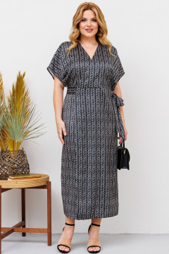 Платье на запах из текстиля с прямым силуэтом и атласной тканью BRELA 2360 черный-молоко - фото 1