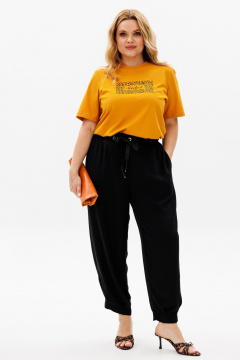 Комплект брюки-шаровары и футболка в стиле на каждый день Michel chic 1377 горчица,черный - фото 2