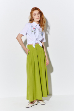 Короткая рубашка и юбка из плательной ткани с вышивкой FLAIM 1068 белый-салатовый - фото 1
