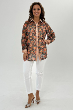 Кружевная блуза прямого силуэта с цветочным рисунком, комфортная Condra 16243 бежевый-оранжевый - фото 1