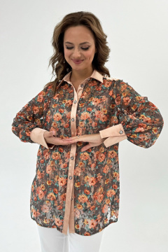 Кружевная блуза прямого силуэта с цветочным рисунком, комфортная Condra 16243 бежевый-оранжевый - фото 4