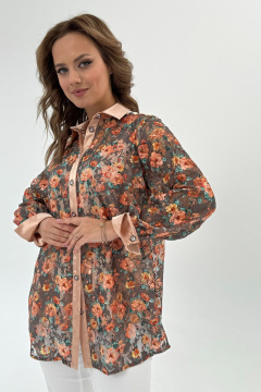 Кружевная блуза прямого силуэта с цветочным рисунком, комфортная Condra 16243 бежевый-оранжевый - фото 2