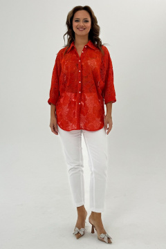 Оранжевая кружевная блуза с рукавом «летучая мышь» и разрезами Condra 16245 оранжевый - фото 1