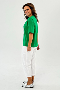 Футболка из трикотажа со вышитым рисунком и оригинальным рукавом Condra 16247 зеленый - фото 4