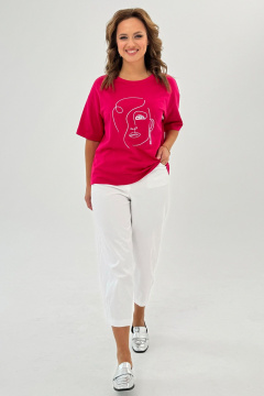 Пушистая футболка из трикотажа с вышитым рисунком и свободным кройом Condra 16247 фуксия - фото 1