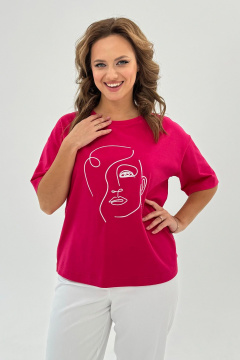 Пушистая футболка из трикотажа с вышитым рисунком и свободным кройом Condra 16247 фуксия - фото 2