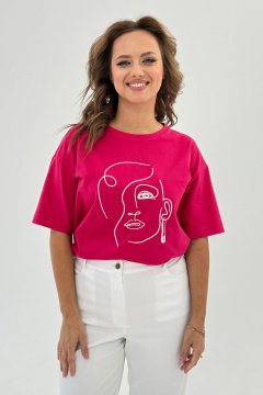 Пушистая футболка из трикотажа с вышитым рисунком и свободным кройом Condra 16247 фуксия - фото 3