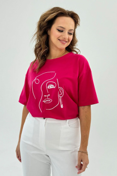 Пушистая футболка из трикотажа с вышитым рисунком и свободным кройом Condra 16247 фуксия - фото 5