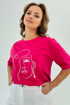 Пушистая футболка из трикотажа с вышитым рисунком и свободным кройом Condra 16247 фуксия - фото 4