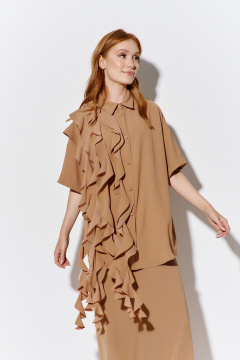 Рубашка и длинная юбка из шифона-крэш в карамельных тонах FLAIM 1079 карамельный - фото 5