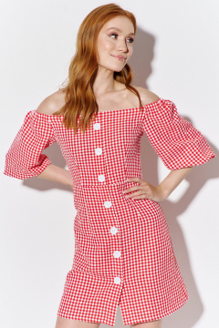 Приталенное платье из клетчатой ткани с верхом со спущенными плечами FLAIM 1085 красный - фото 2