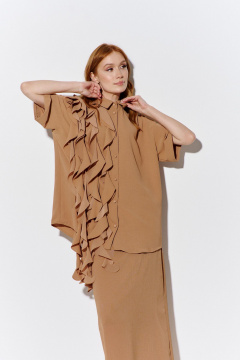 Рубашка свободного кроя с воланами в летнем стиле FLAIM 1086 карамельный - фото 4