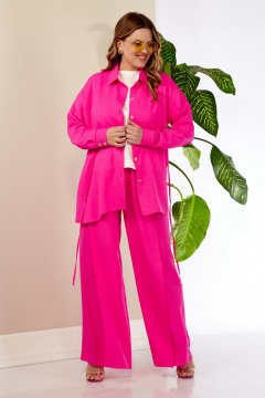 Костюм рубашка и брюки палаццо с складками Anastasia К976 фуксия - фото 2