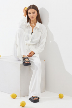 Летний свободный белый комплект блузы и брюк N.O.W. 1423 - фото 2